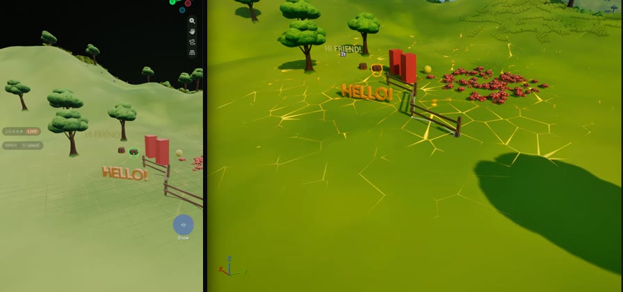 A fence Blueprint and 3D text in Blender, and the same fence rebuilt in Unreal.